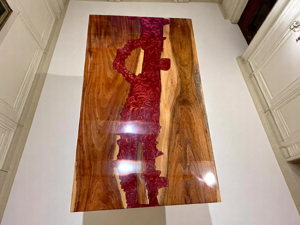 Wood Slab Dining Table - Red Epoxy Resin Furniture 